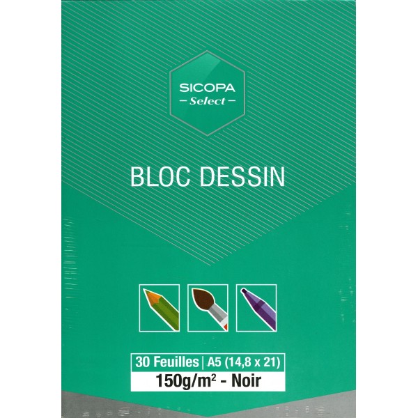 Bloc Dessin Scopa A5 30 pages 220g/m² Papier Noir