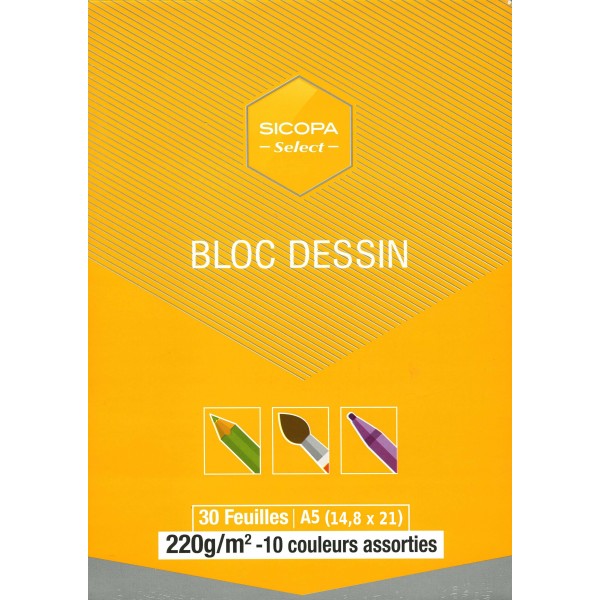 Bloc Dessin Scopa A5 30 pages 220g/m² Papier 10 Couleurs assorties